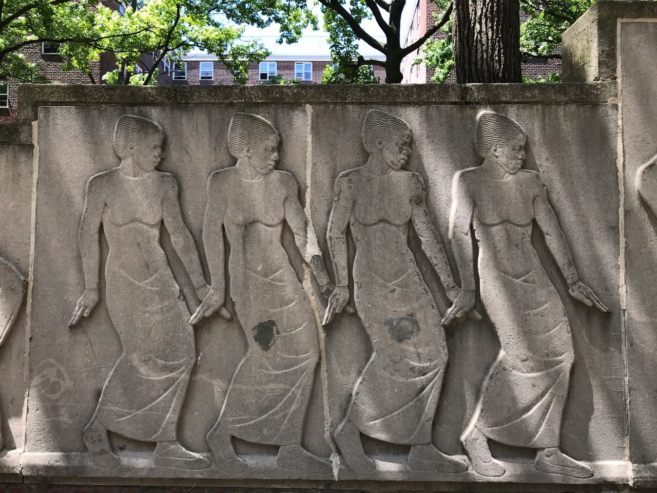 a Photograph of a detail of Richmond Barthé's Exodus and Dance frieze at Kingsborough Houses